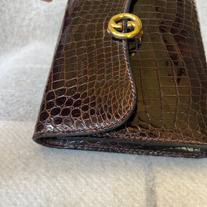 
            
                Load image into Gallery viewer, Gucci Dark Brown Crocodile Clutch / Woc with chain strap
            
        