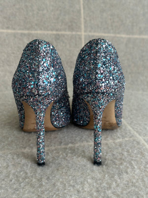
            
                Load image into Gallery viewer, Jimmy Choo Romy 100 Glitter- Embellished Pumps sz 34.5 - fits 35
            
        