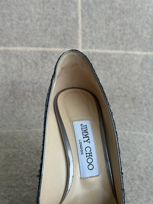 
            
                Load image into Gallery viewer, Jimmy Choo Romy 100 Glitter- Embellished Pumps sz 34.5 - fits 35
            
        