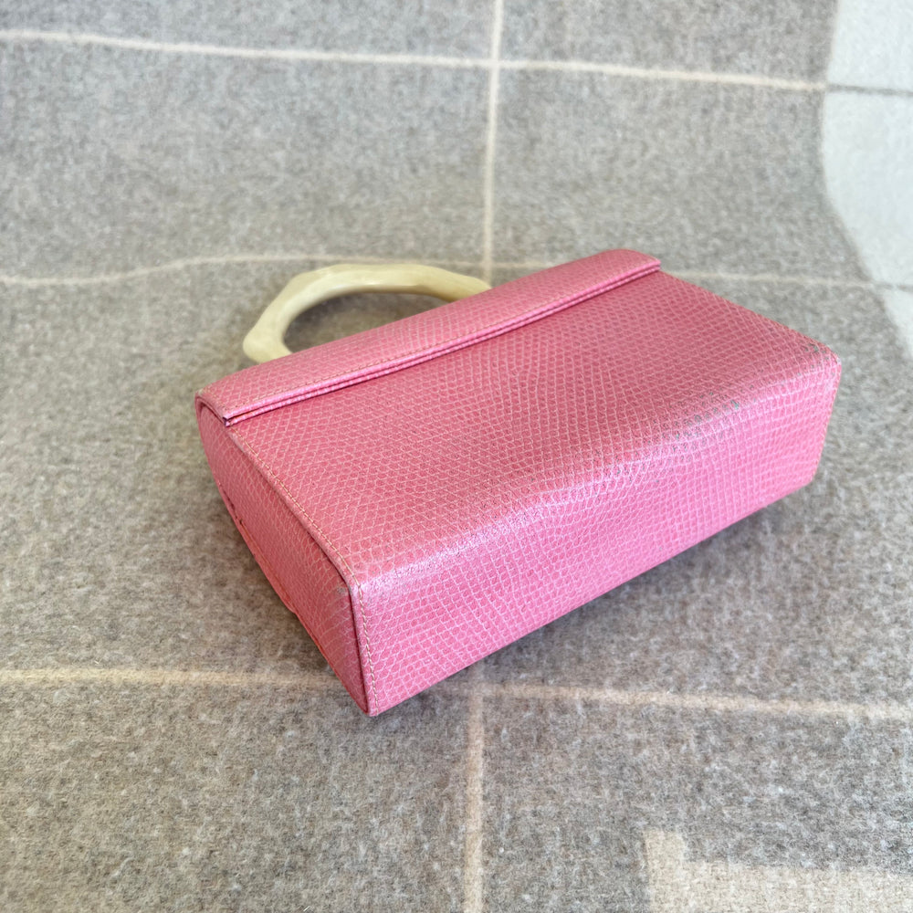 Vintage Fendi Pink Top Handle Mini Box Lizard Embossed