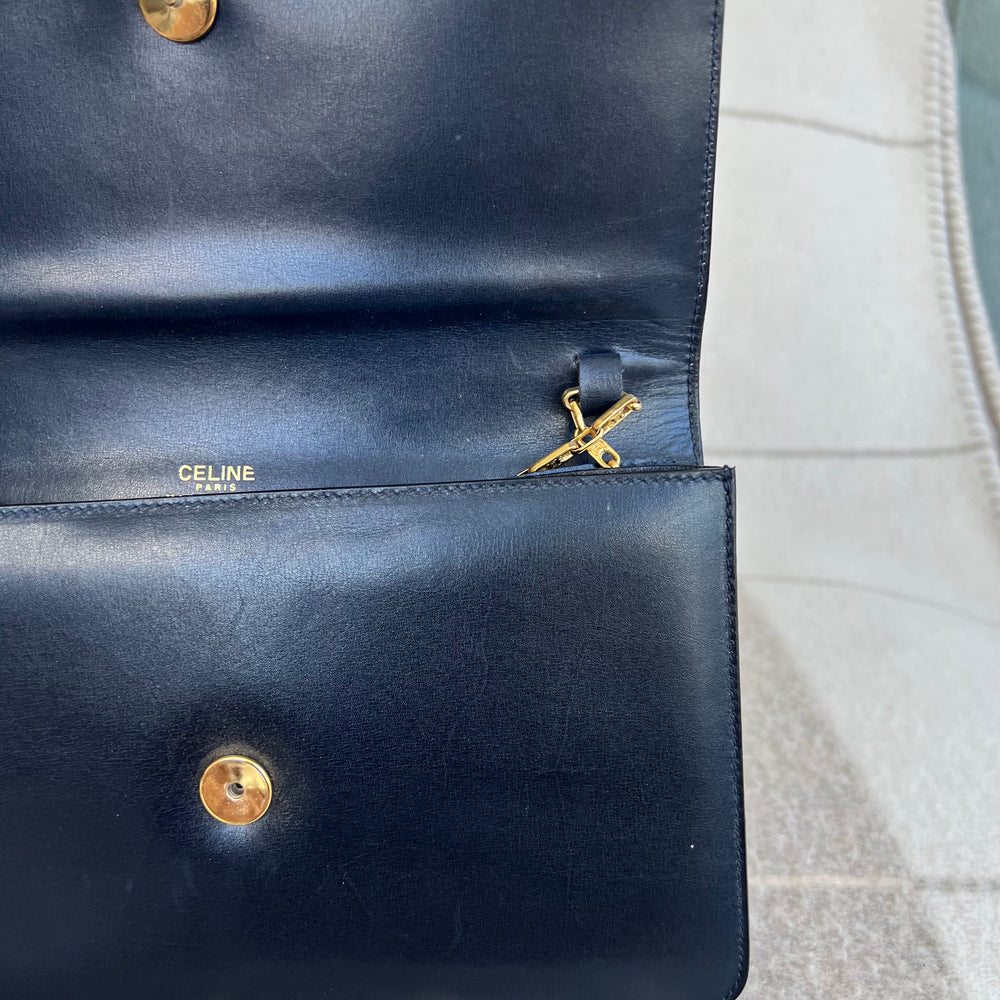 Vintage Celine Dual Logo Shoulder Bag with Vintage Celine Chain