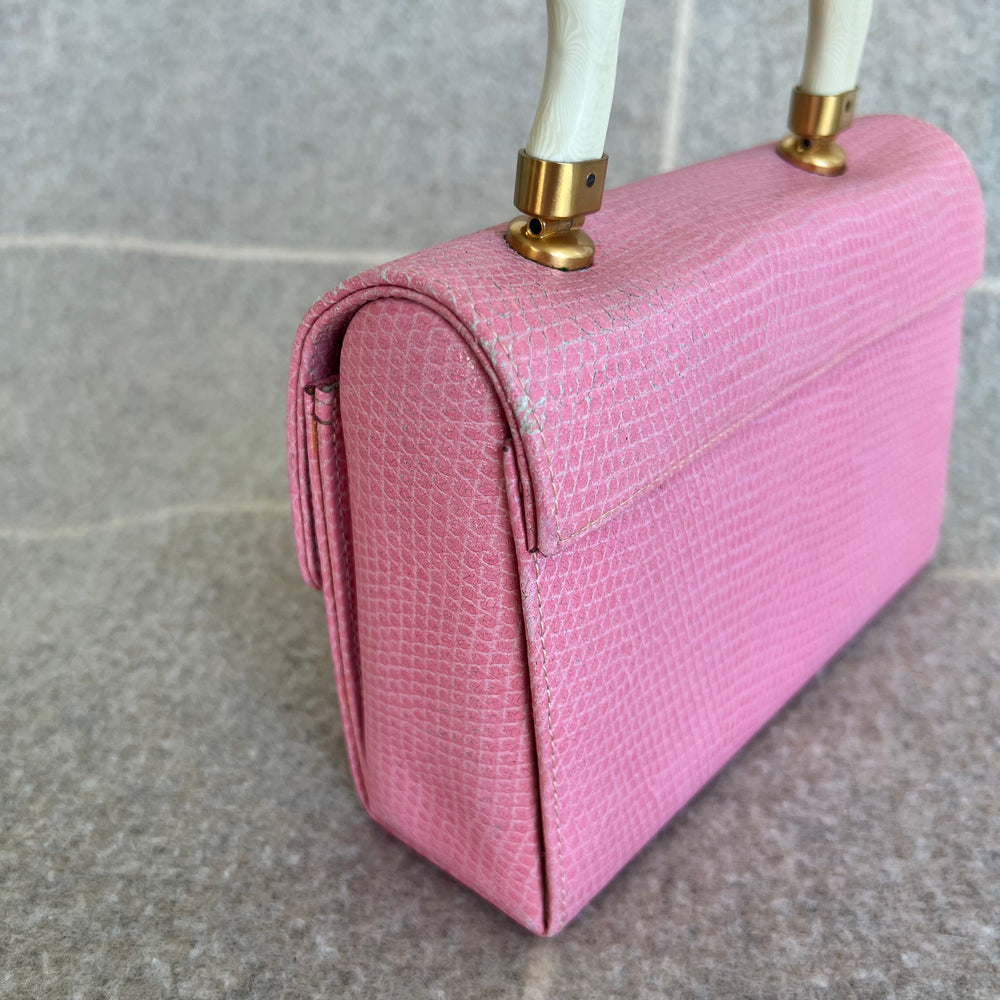 Vintage Fendi Pink Top Handle Mini Box Lizard Embossed