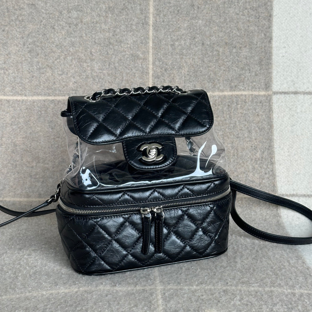 Chanel Crumpled Calfskin PVC Quilted Backpack Black