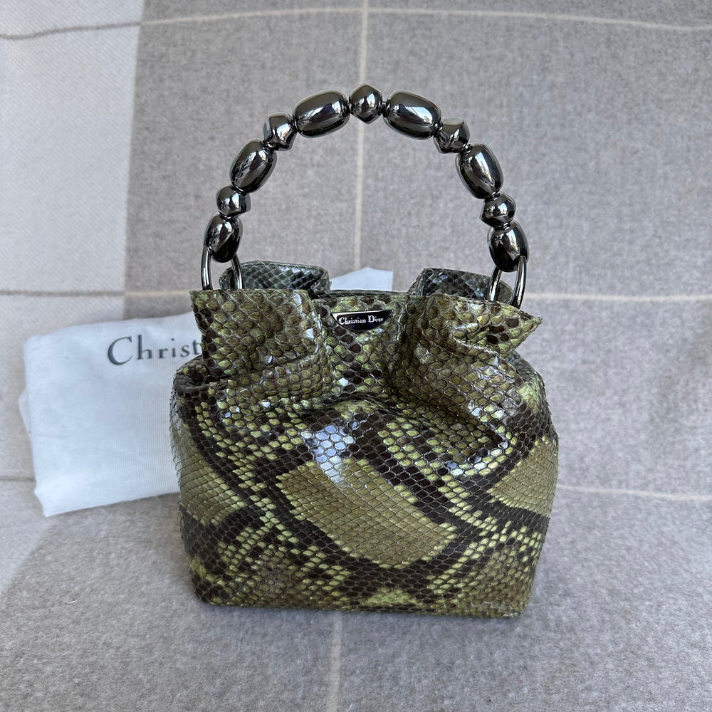 Christian Dior Bi Color Olive Python Bead Handle Satchel Adore