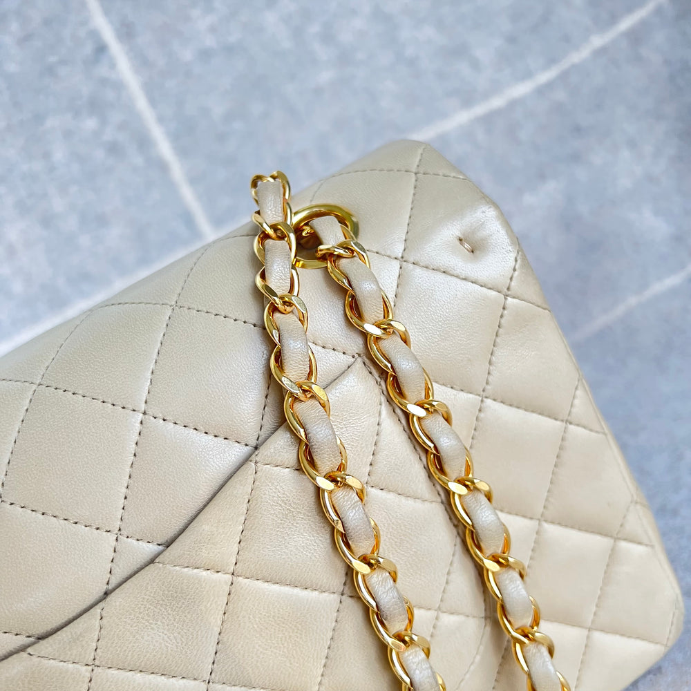 Chanel Classic Mini Rectangular Flap Beige Lambskin Gold Hardware