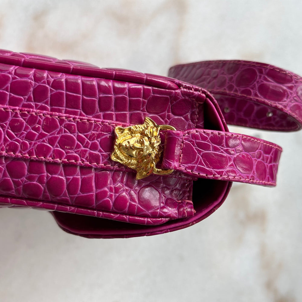 
            
                Load image into Gallery viewer, Mystery Auction - Vintage Versace Fuchsia Embossed Crocodile Shoulder Bag
            
        