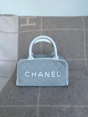 
            
                Load image into Gallery viewer, Vintage Chanel Gray Quilted Canvas Mini Boston
            
        
