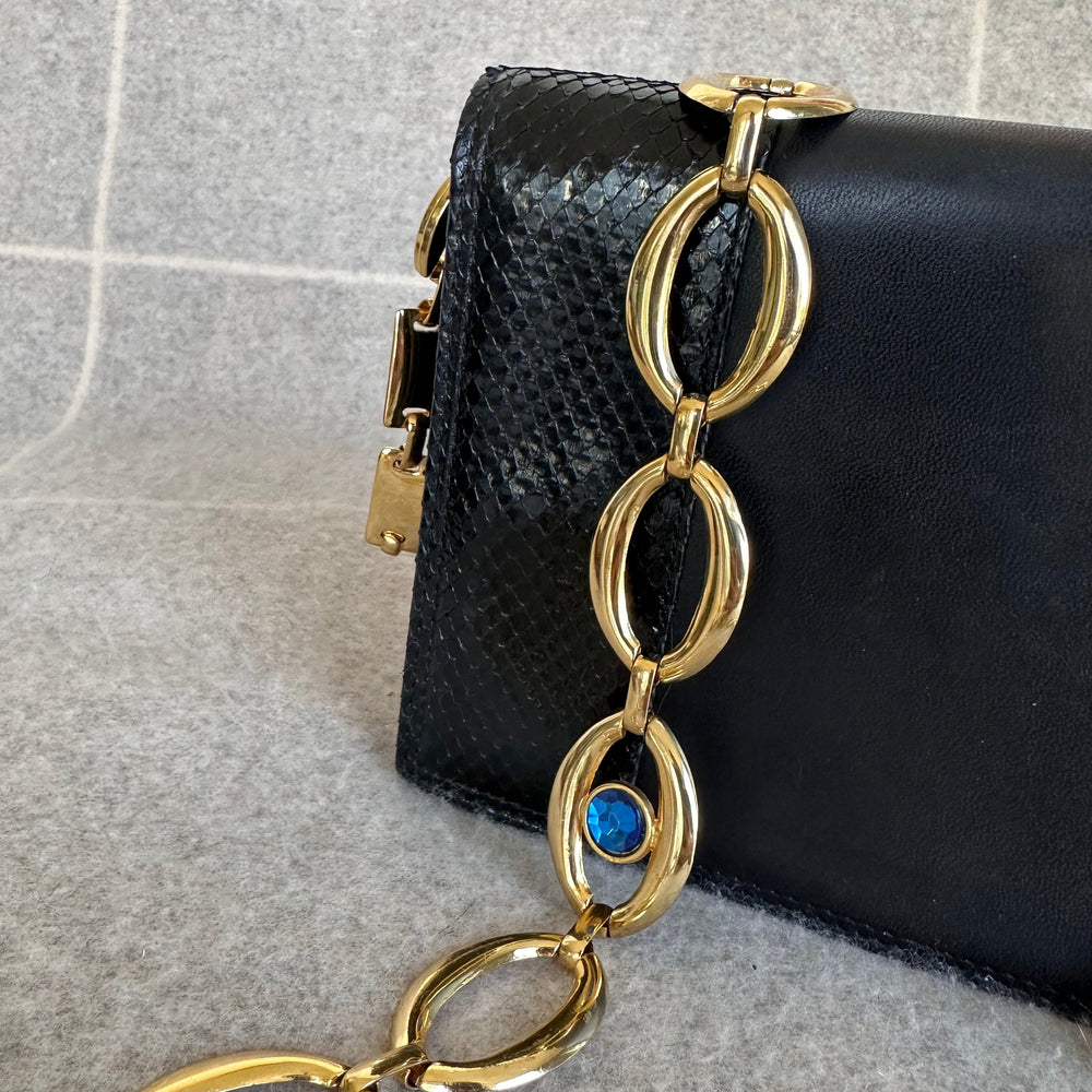 1990s Exotic Vintage Versace Python Shoulder Bag with Detachable Chain