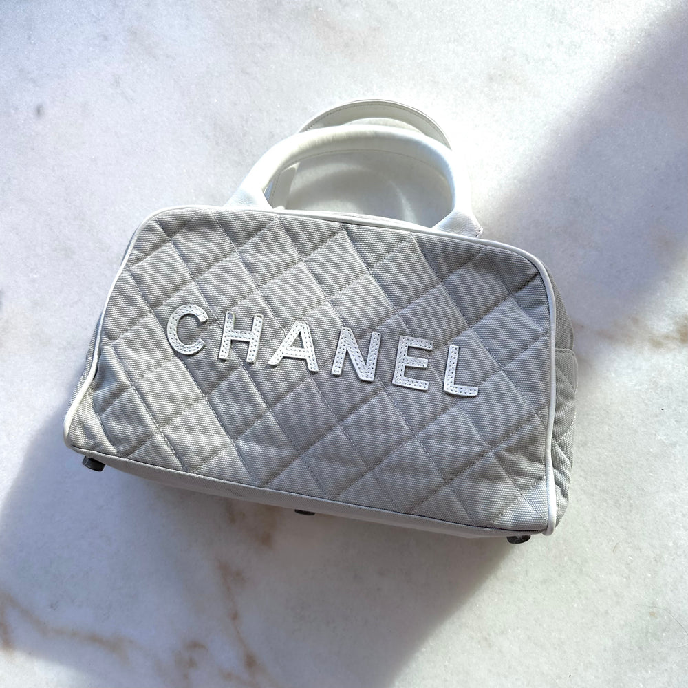 Chanel Vintage Grey Fur Sport Belt Lock Shoulder Bag