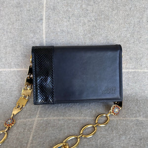 1990s Exotic Vintage Versace Python Shoulder Bag with Detachable Chain