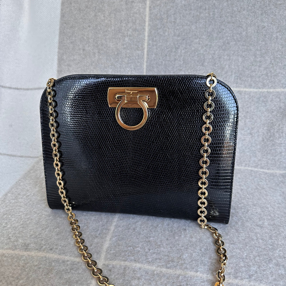 Vintage Salvatore Ferragamo Diana Clutch Lizard Embossed Adore Adored