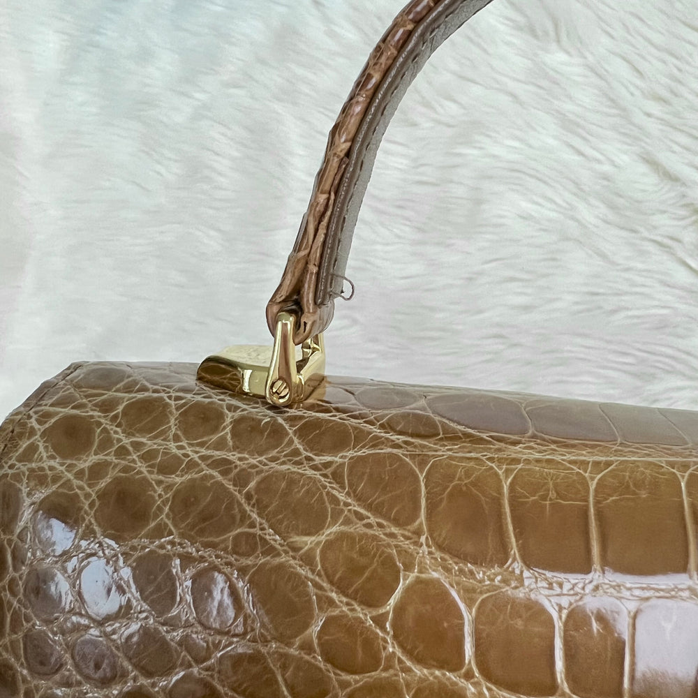 1990s Valentino Garavani Crocodile Top Handle Kelly Style Bag