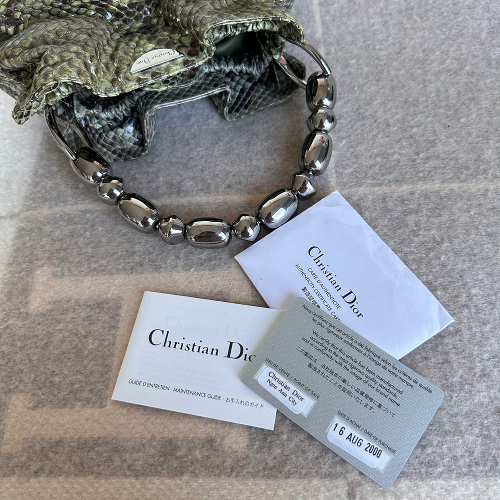 Christian Dior Bi-Color Olive Python Bead Handle Satchel