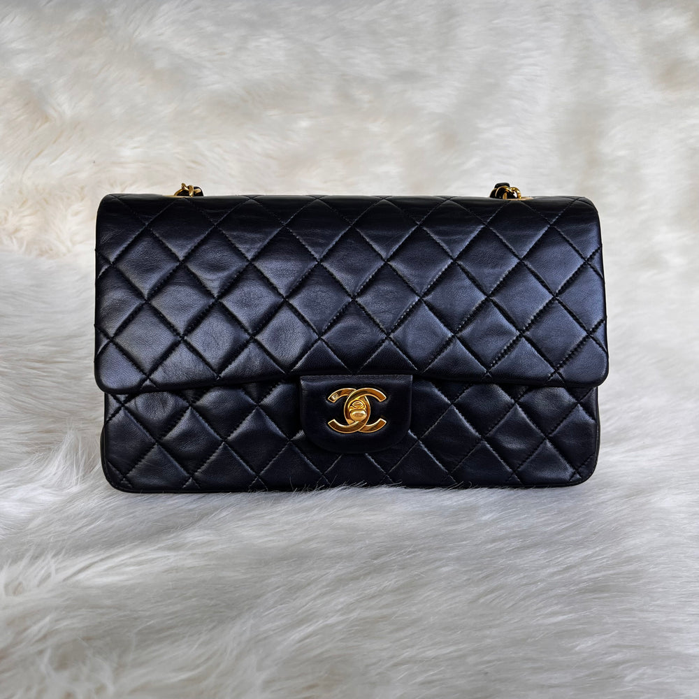 Bonhams : CHANEL BLACK QUILTED LAMBSKIN SHOULDER BAG WITH LEATHER STRAPS  (includes authenticity card, original dust bag)
