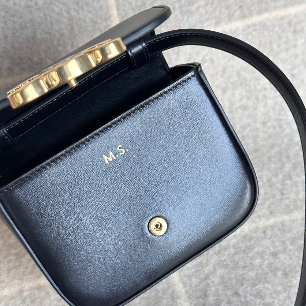 Celine Mini Triomphe in Shiny Calfskin Black with Vintage Gold Chain Belt