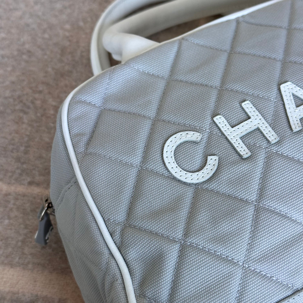 Vintage Chanel Gray Quilted Canvas Mini Boston