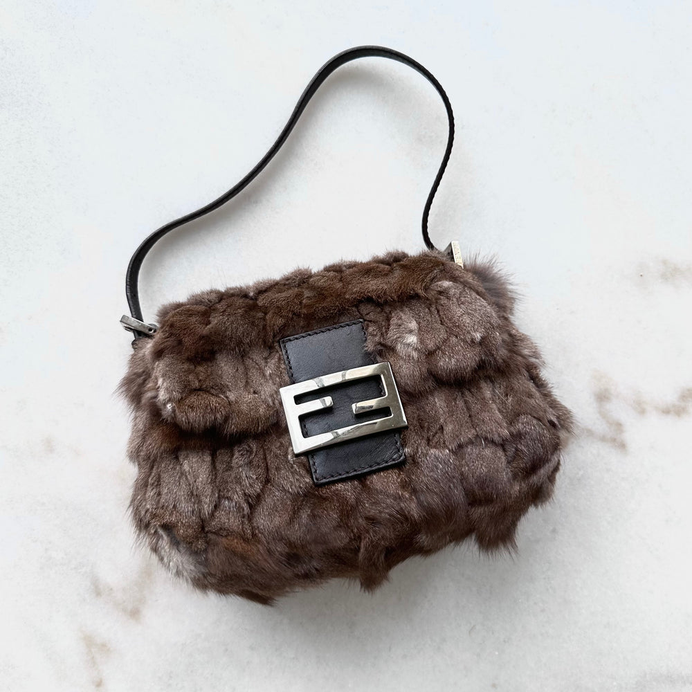 Vintage Fendi Rabbit Fur Small Zucca Baguette Adore Adored