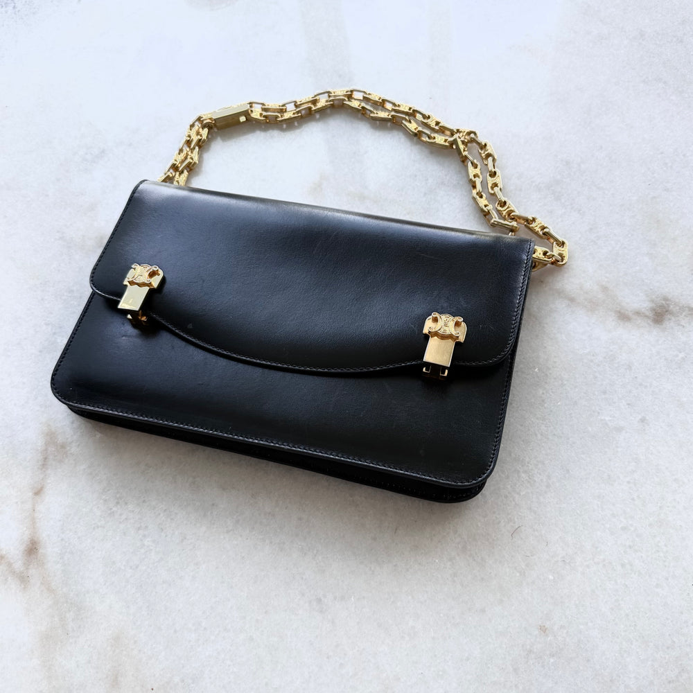 1990s Vintage Celine Duo Logo Clasp Shoulder Bag Adore Adored