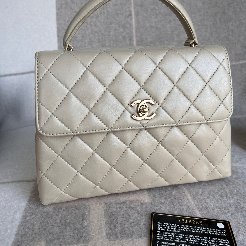 CHANEL Lambskin Quilted Trendy CC Dual Handle Flap Bag Beige