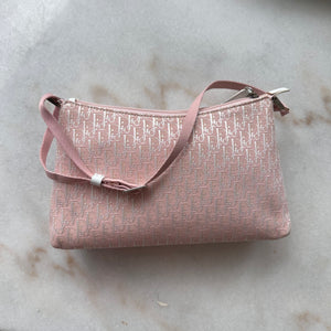  Dior Vintage Iridescent Pink Monogram Canvas Shoulder Bag