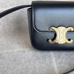 Celine Mini Triomphe in Shiny Calfskin Black with Vintage Gold Chain Belt